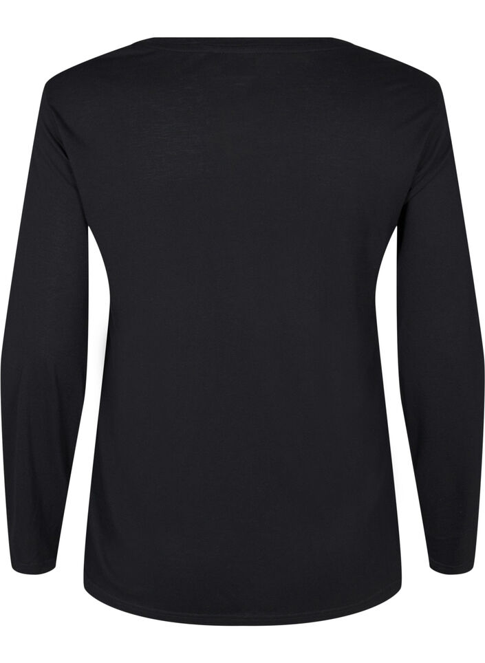 Blouse met lange mouwen van wol en viscose, Zwart, Packshot image number 1