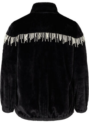 Korte jas in imitatiebont met decoratieve parels, Black, Packshot image number 1