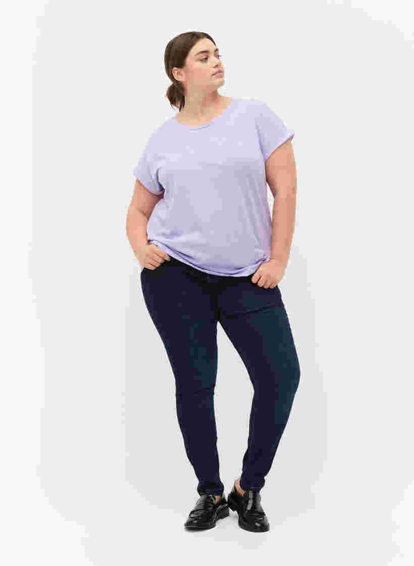T-shirt met korte mouwen van katoenmix, Lavender, Model image number 2