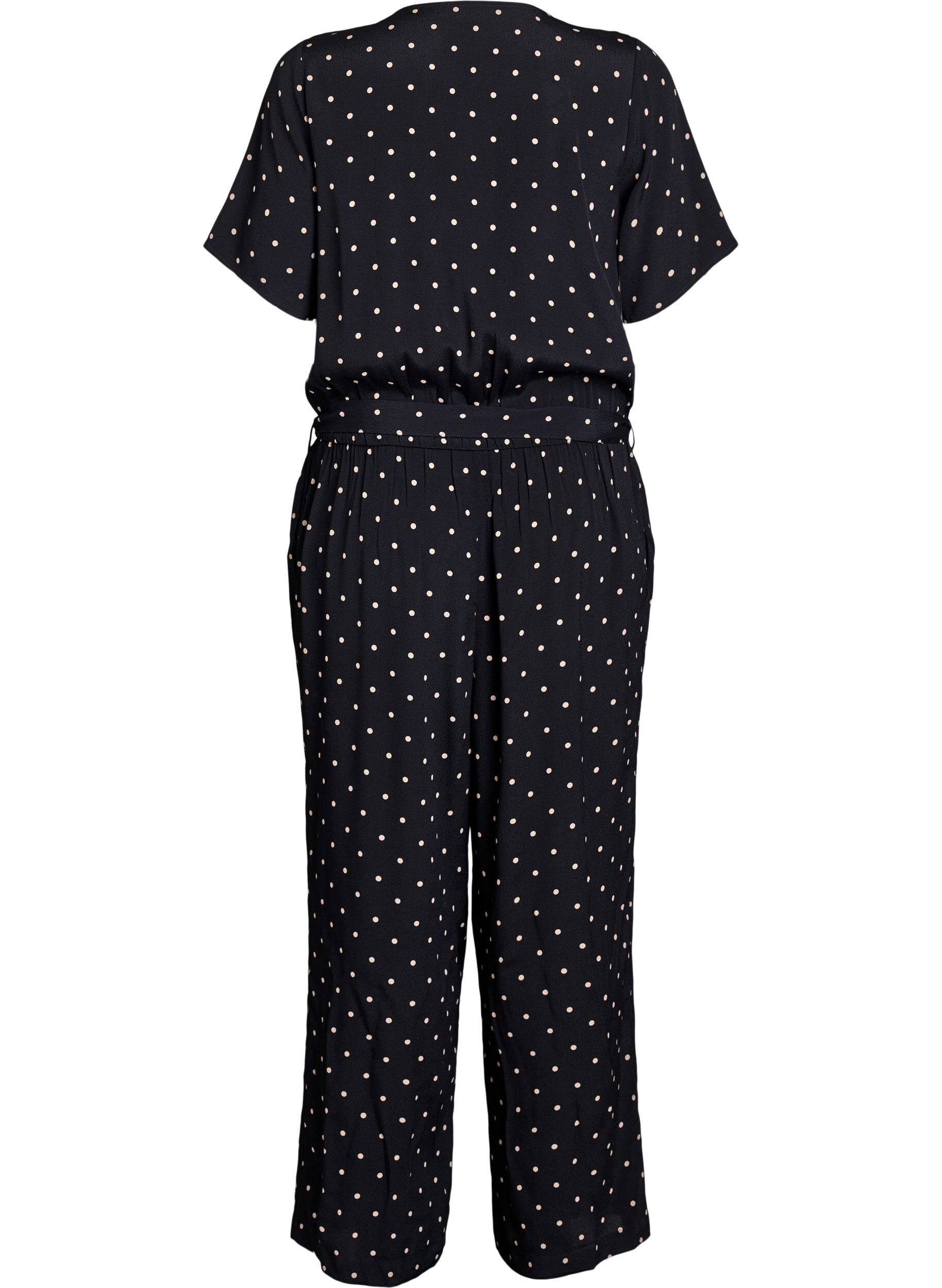 Zizzi Polkadot jumpsuit met korte mouwen, Zwart, Packshot image number 1