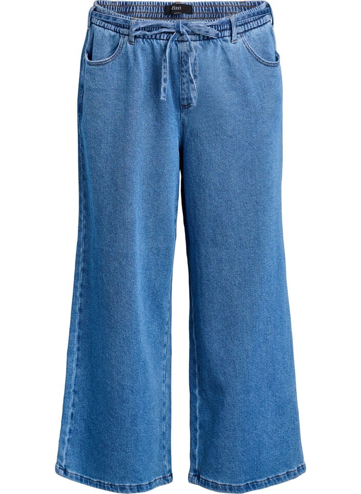 Losse pasvorm jeans met een elastische tailleband en een trekkoord, Blauw, Packshot image number 0