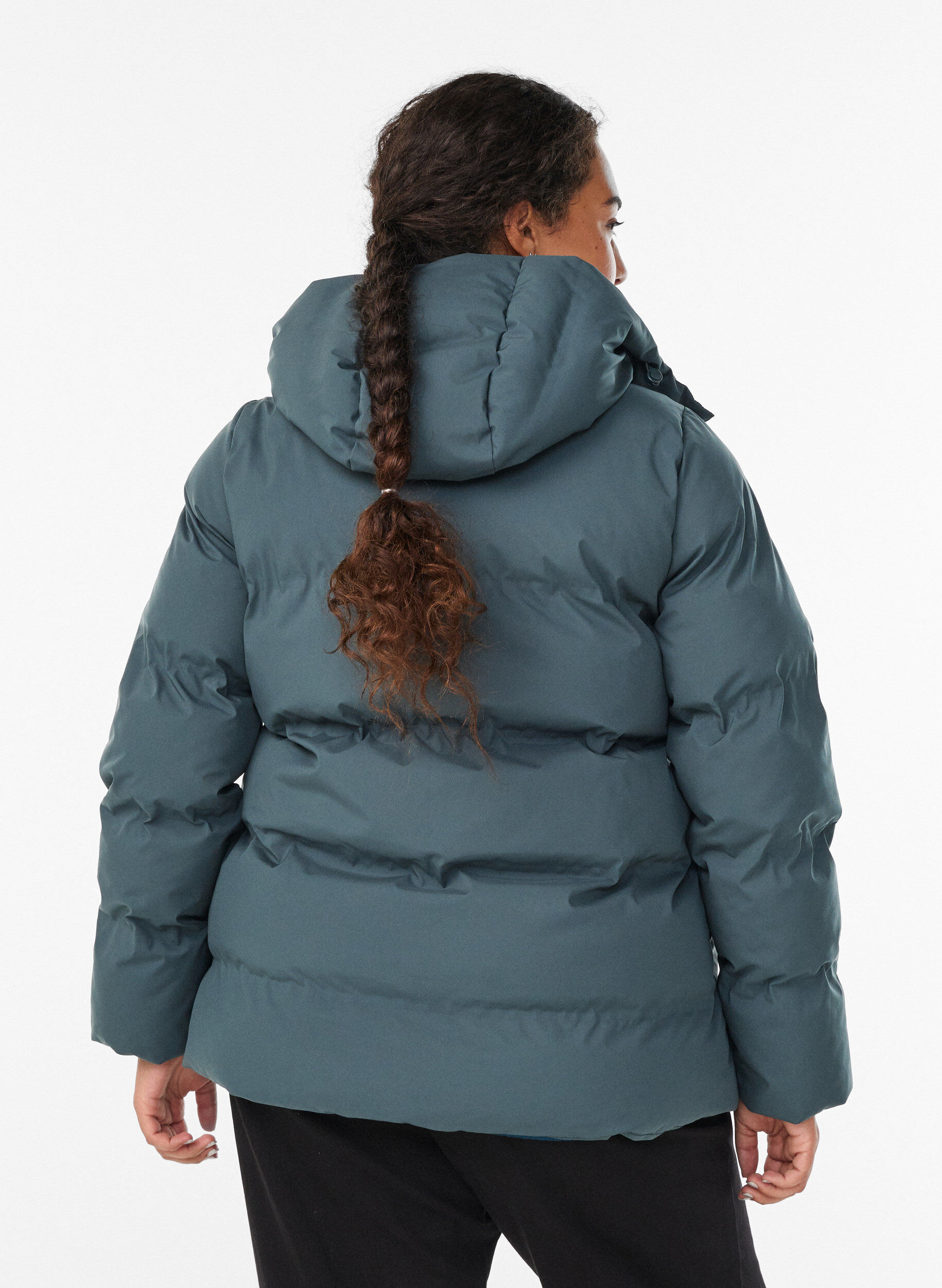 ZizziKorte gewatteerde jas met afneembare capuchon, Groen, Model image number 2