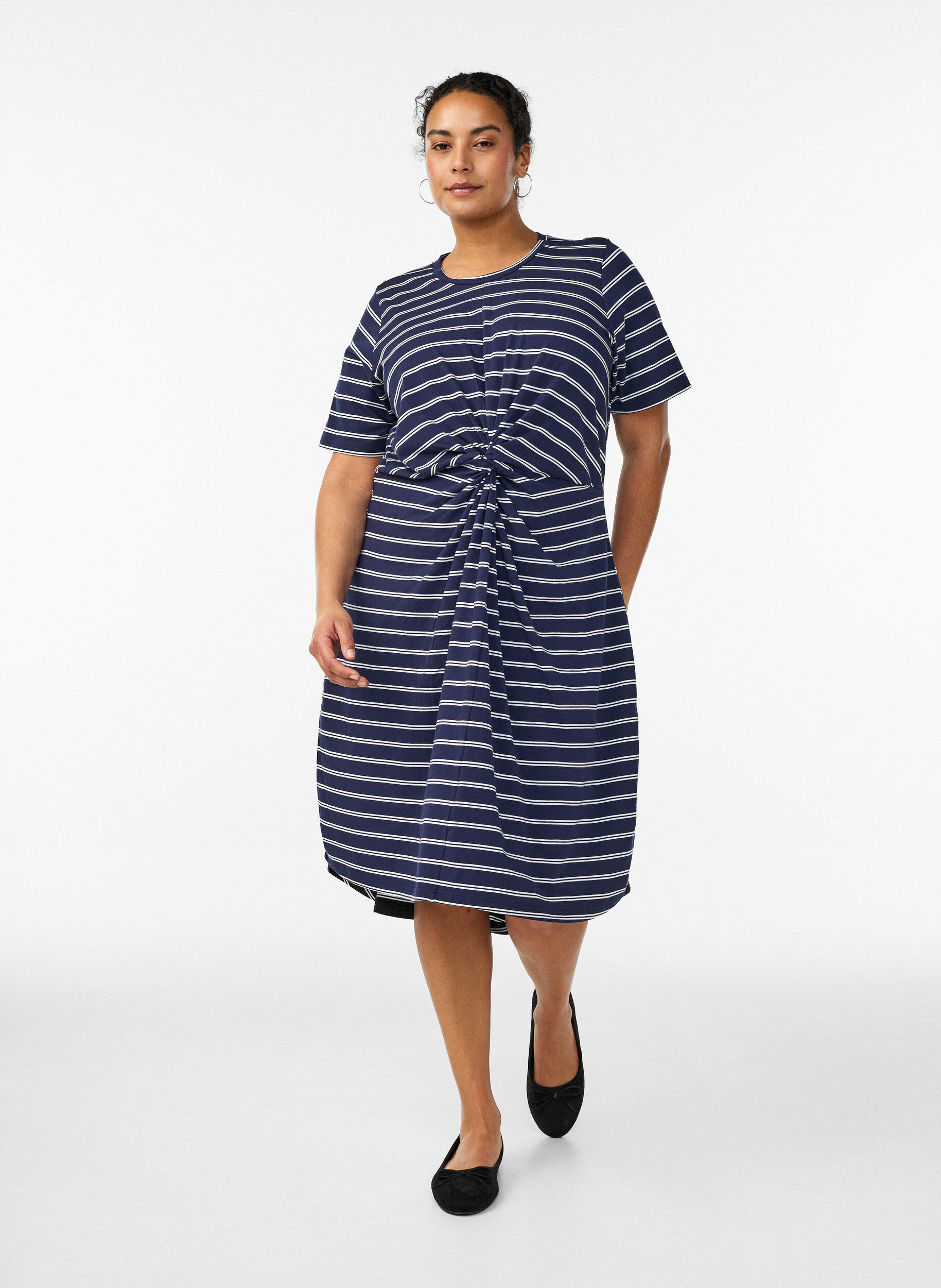 Zizzi Katoenen jurk met twistdetail, Blauw, Model image number 1