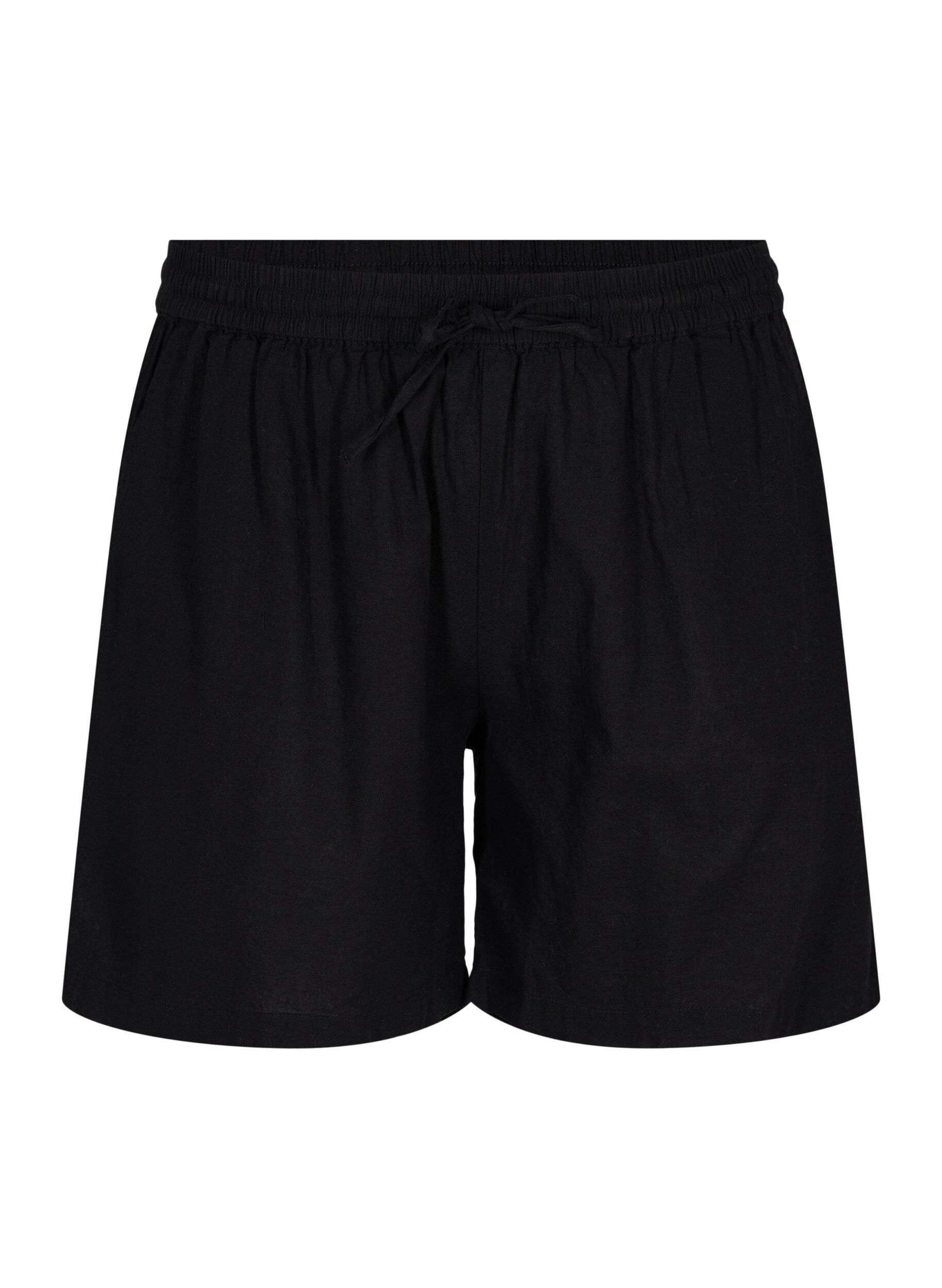 Zizzi Losse shorts in katoenmix met linnen, Black, Packshot image number 0
