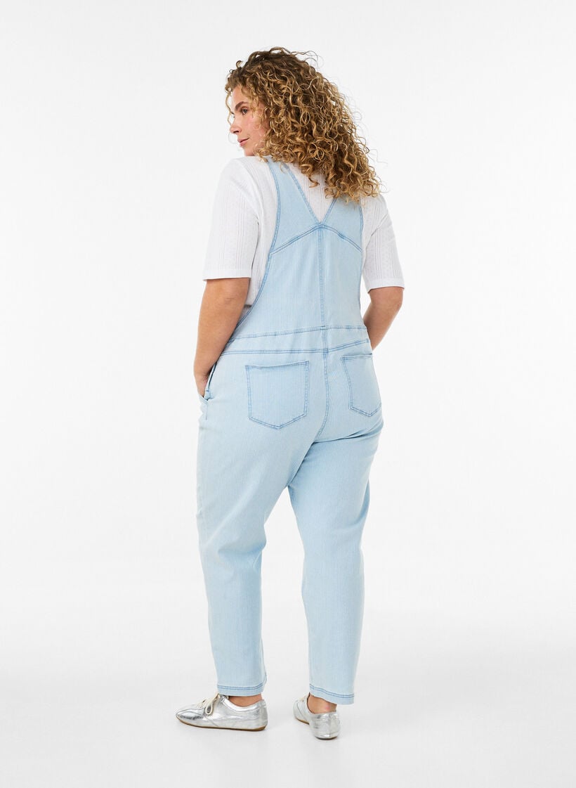 Gestreepte denim overall, Blauw, Model image number 1