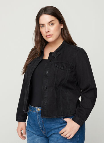 Korte denim jas , Black, Model image number 0