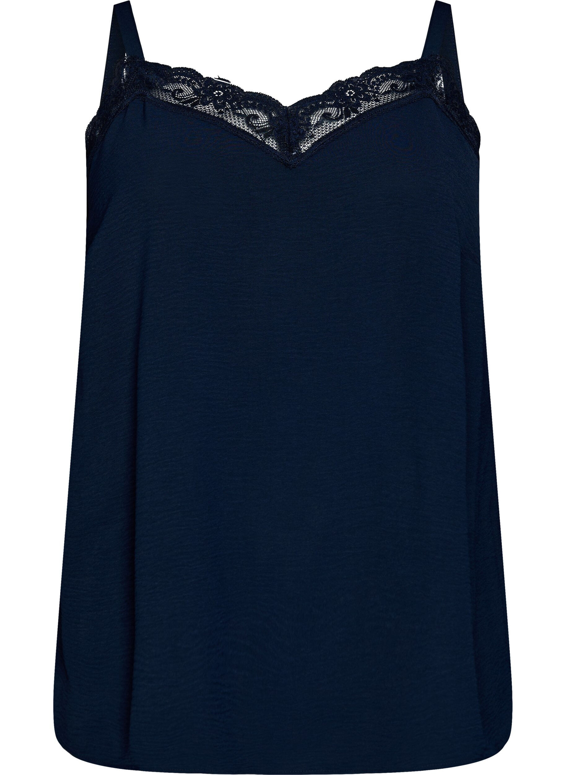 Zizzi Cami top met V-hals en kanten rand, Blauw, Packshot image number 0