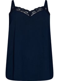 Cami top met V-hals en kanten rand, Blauw