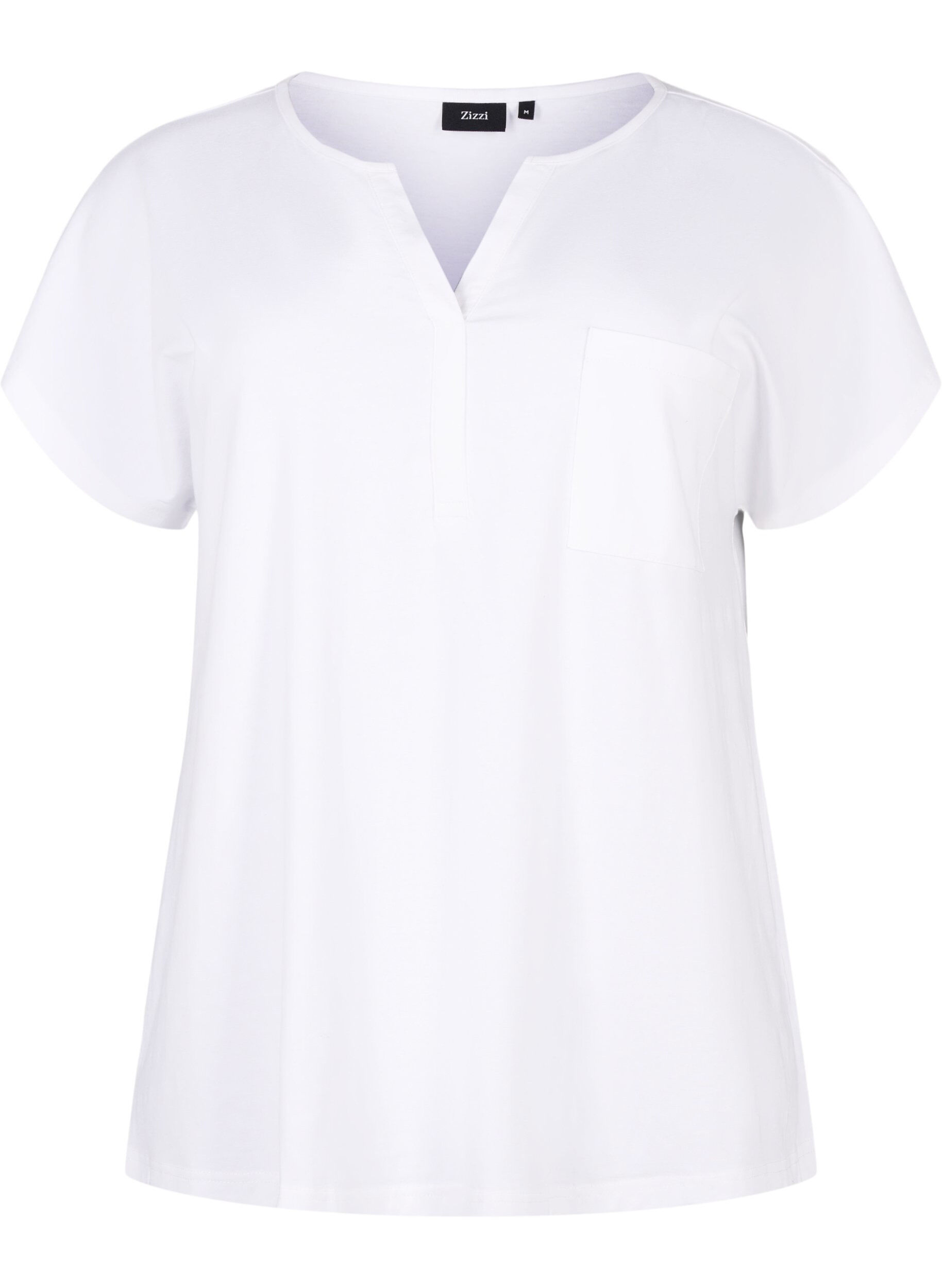 Zizzi T-shirt met V-hals en borstzakje, Bright White, Packshot image number 0
