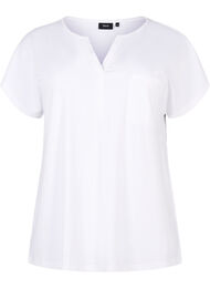 T-shirt met V-hals en borstzakje, Bright White