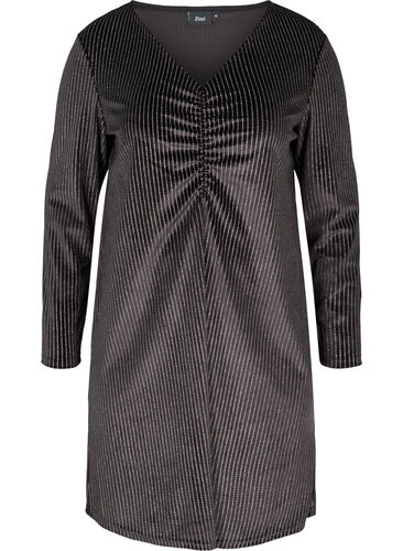 Velours jurk met glitter, Black w. Silver, Packshot image number 0