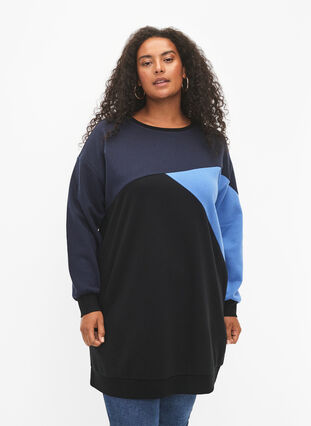Lang sweatshirt met colorblock, Night S. Color Block, Model image number 0