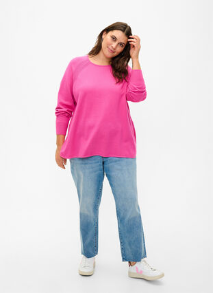 Gebreide blouse met raglanmouwen, Raspberry Rose Mel., Model image number 2