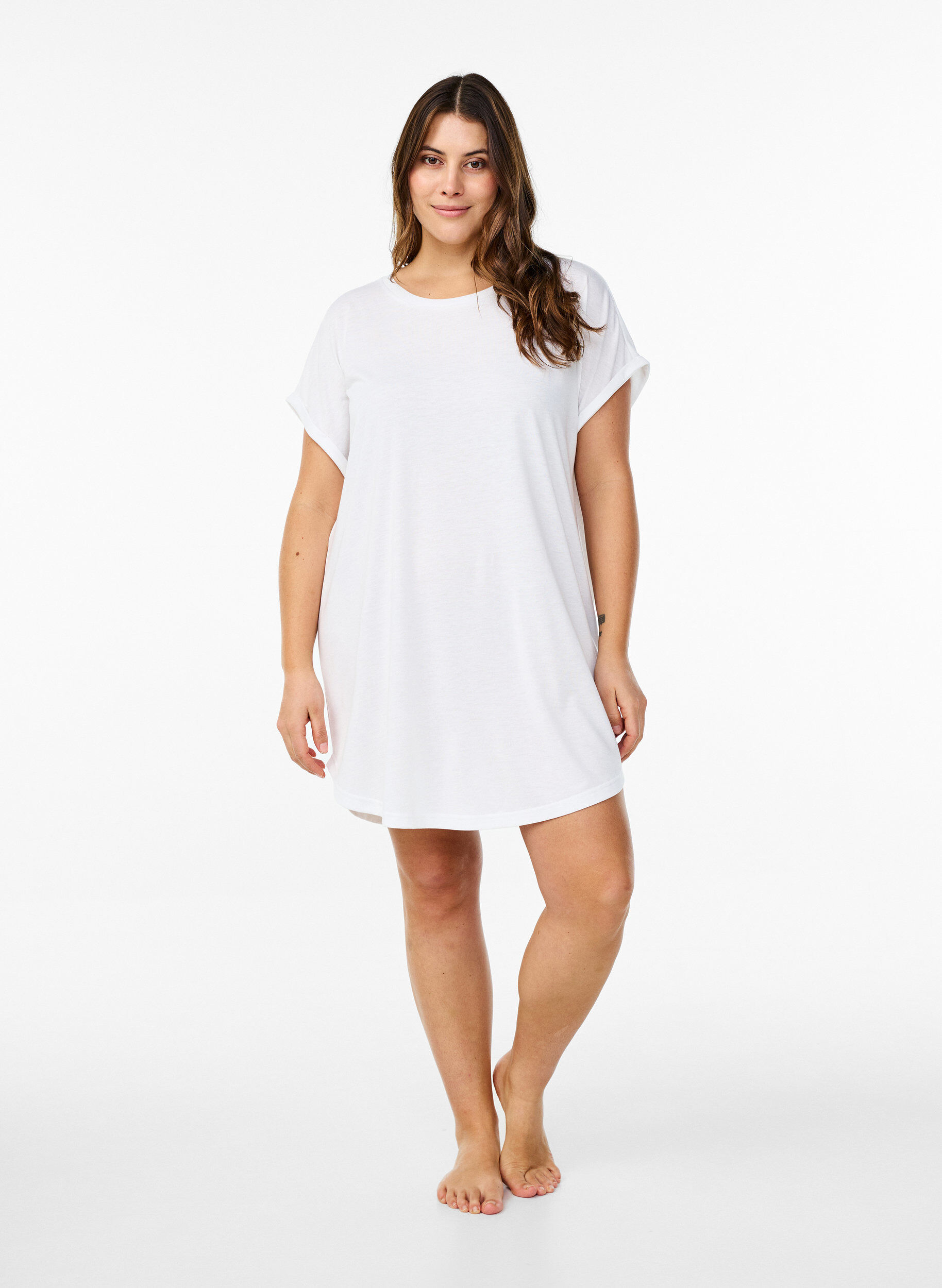 Zizzi Nachtjapon met korte mouwen en tekstopdruk, , Model image number 1