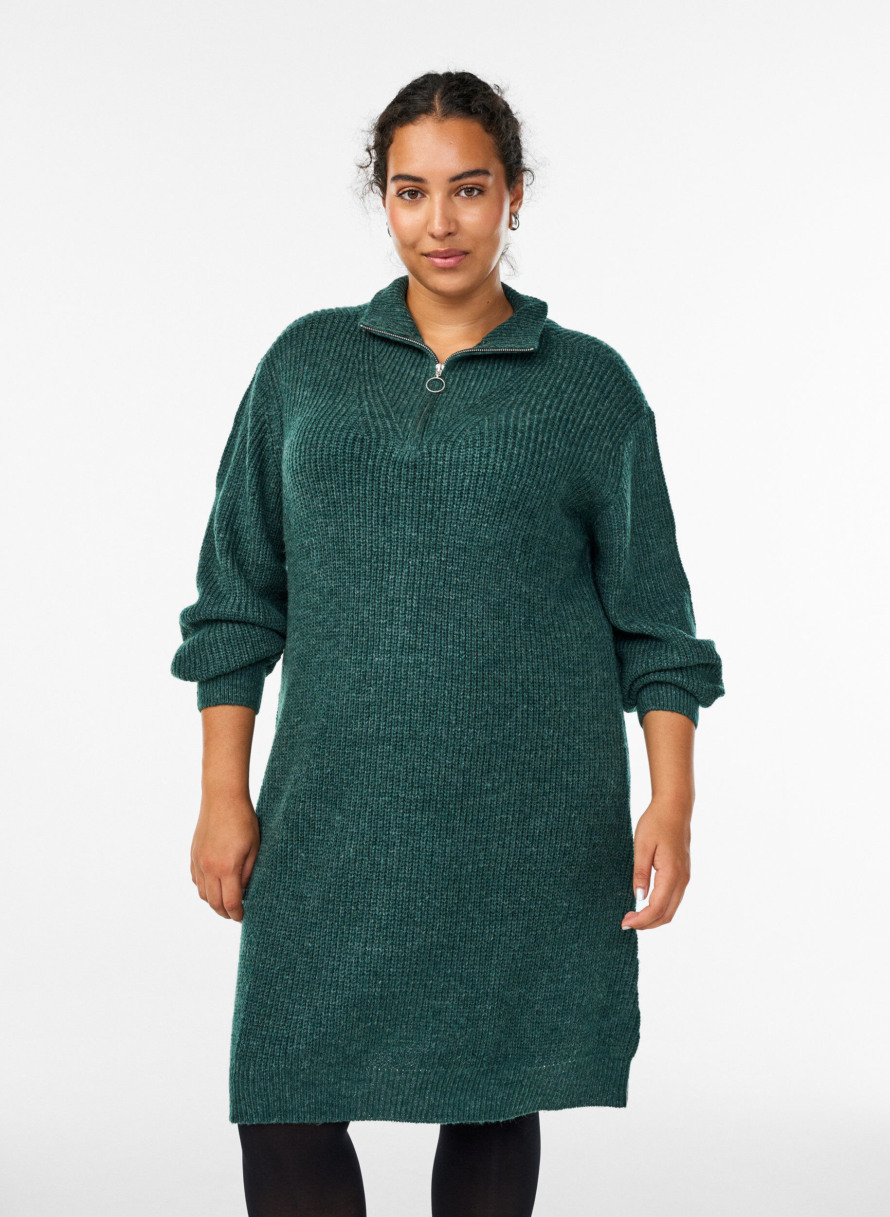 Zizzi FLASH - Korte gebreide jurk met hoge hals, Groen, Model image number 0