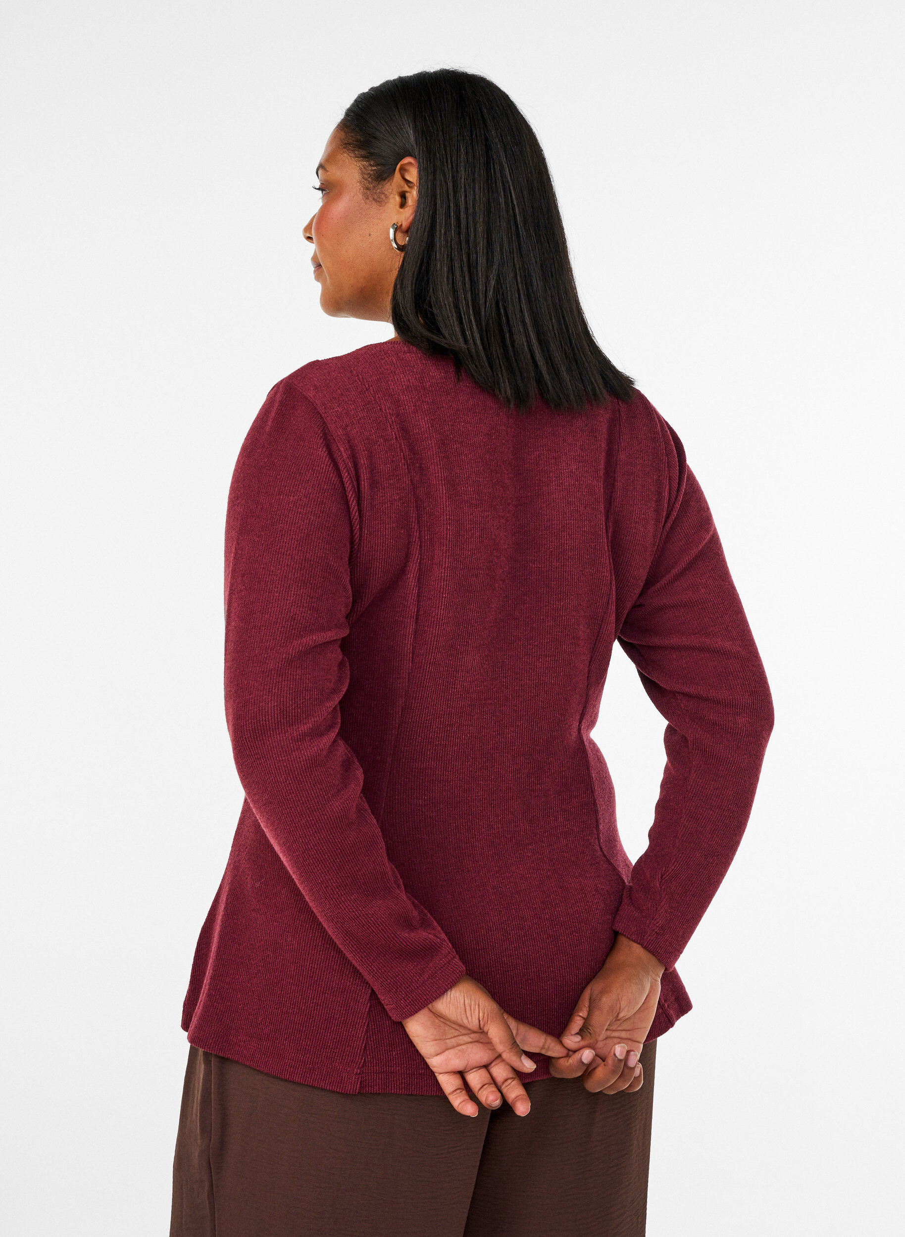 ZizziJersey blouse met een geribde textuur en een A-lijn pasvorm, Rood, Model image number 2