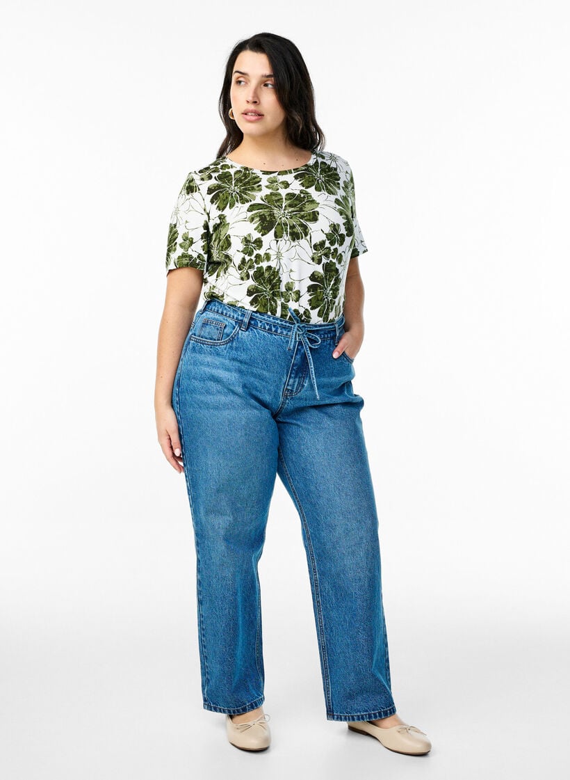 T-shirt met bloemenprint, Groen, Model image number 1