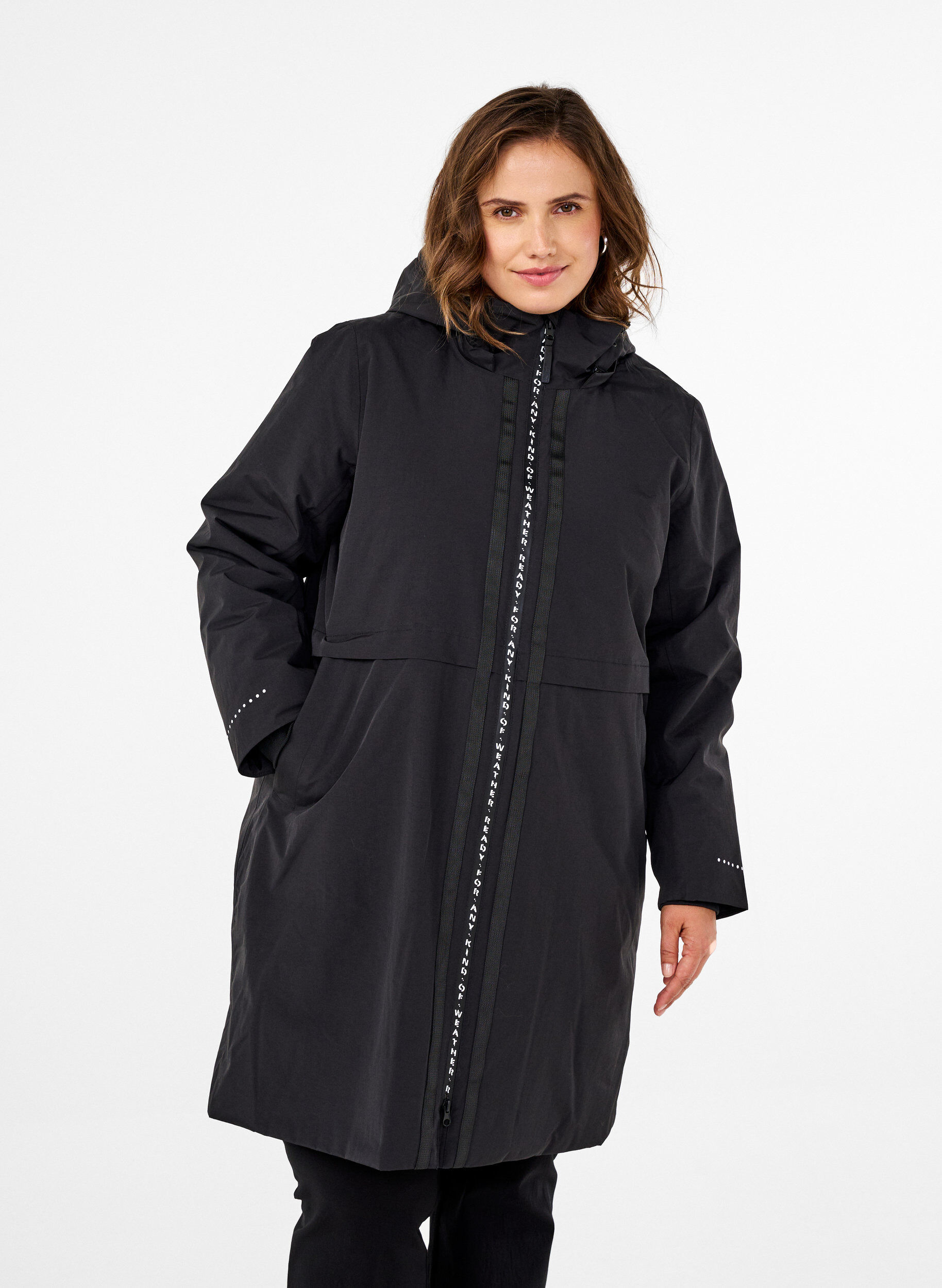 Zizzi Functionele parka met reflecterende details, Black, Model image number 0