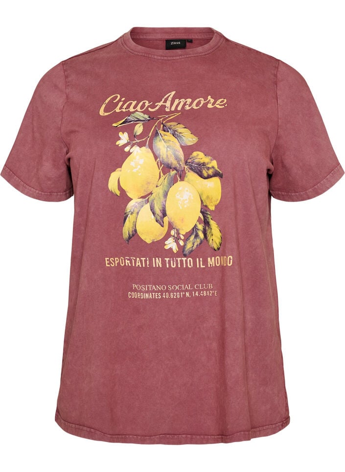 Katoenen T-shirt met print aan de voorkant en een gewassen look, Rood, Packshot image number 0