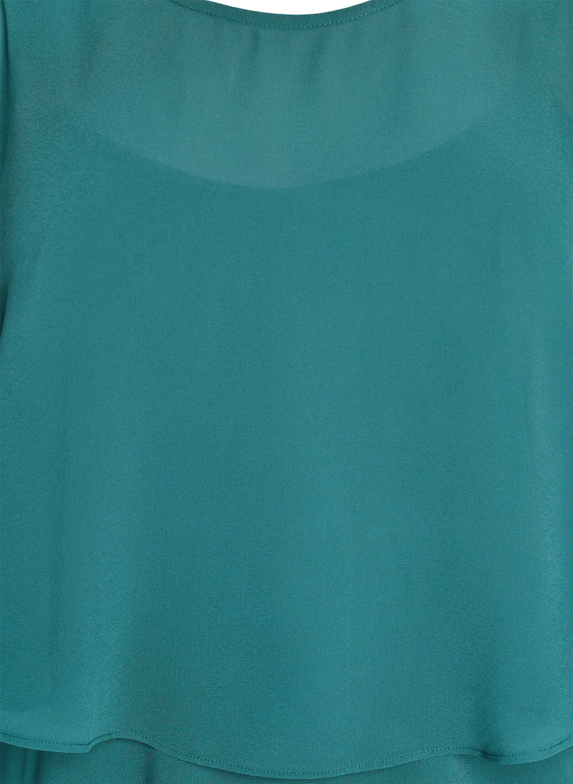 Zizzi Maxi jurk met ruches en afneembare cape, Groen, Packshot image number 2