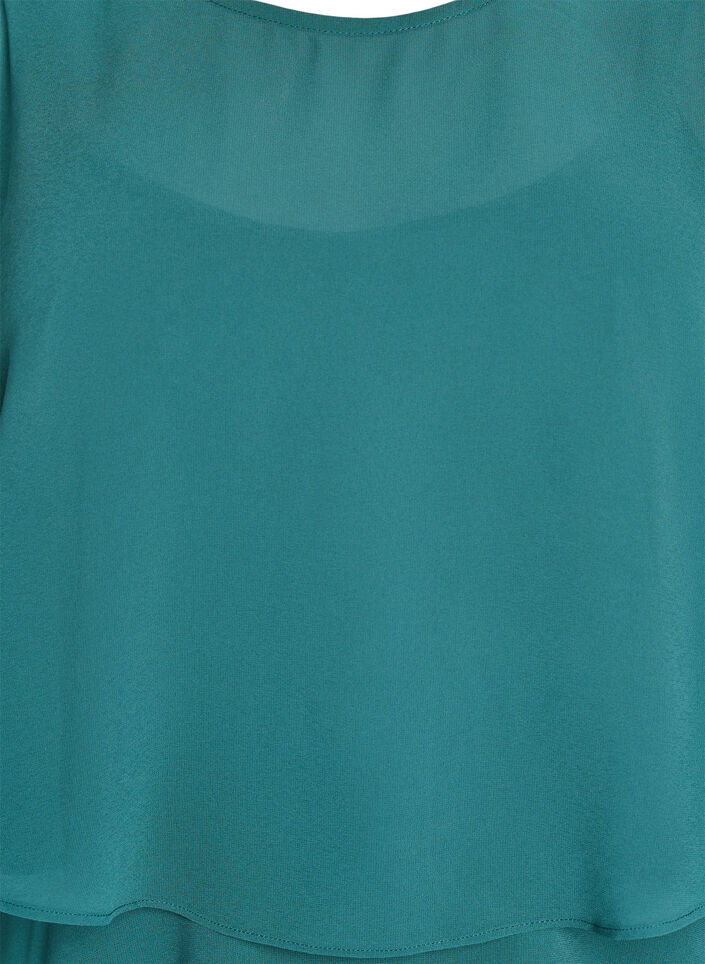 Maxi jurk met ruches en afneembare cape, Groen, Packshot image number 2