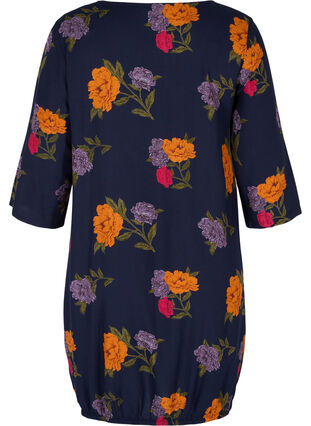 Viscose jurk met 3/4 mouwen, Blue Flower , Packshot image number 1