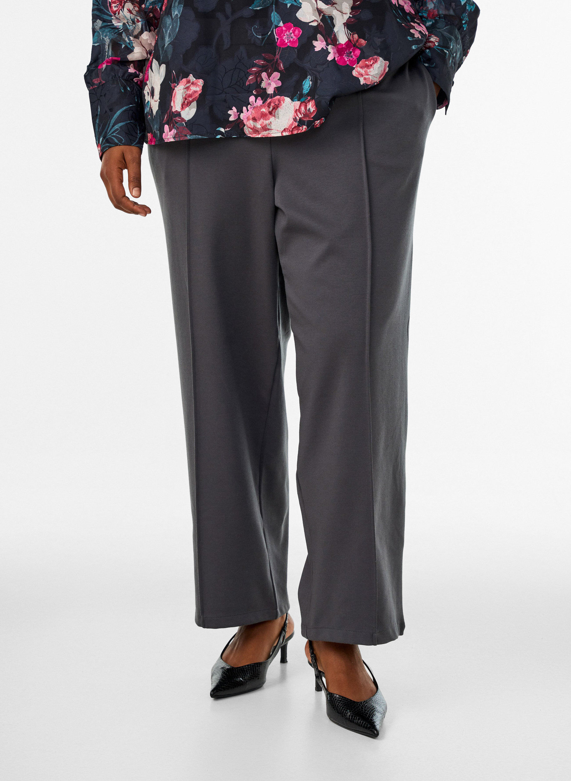 ZizziLosse jerseybroek met hoge taille, Grijs, Model image number 2