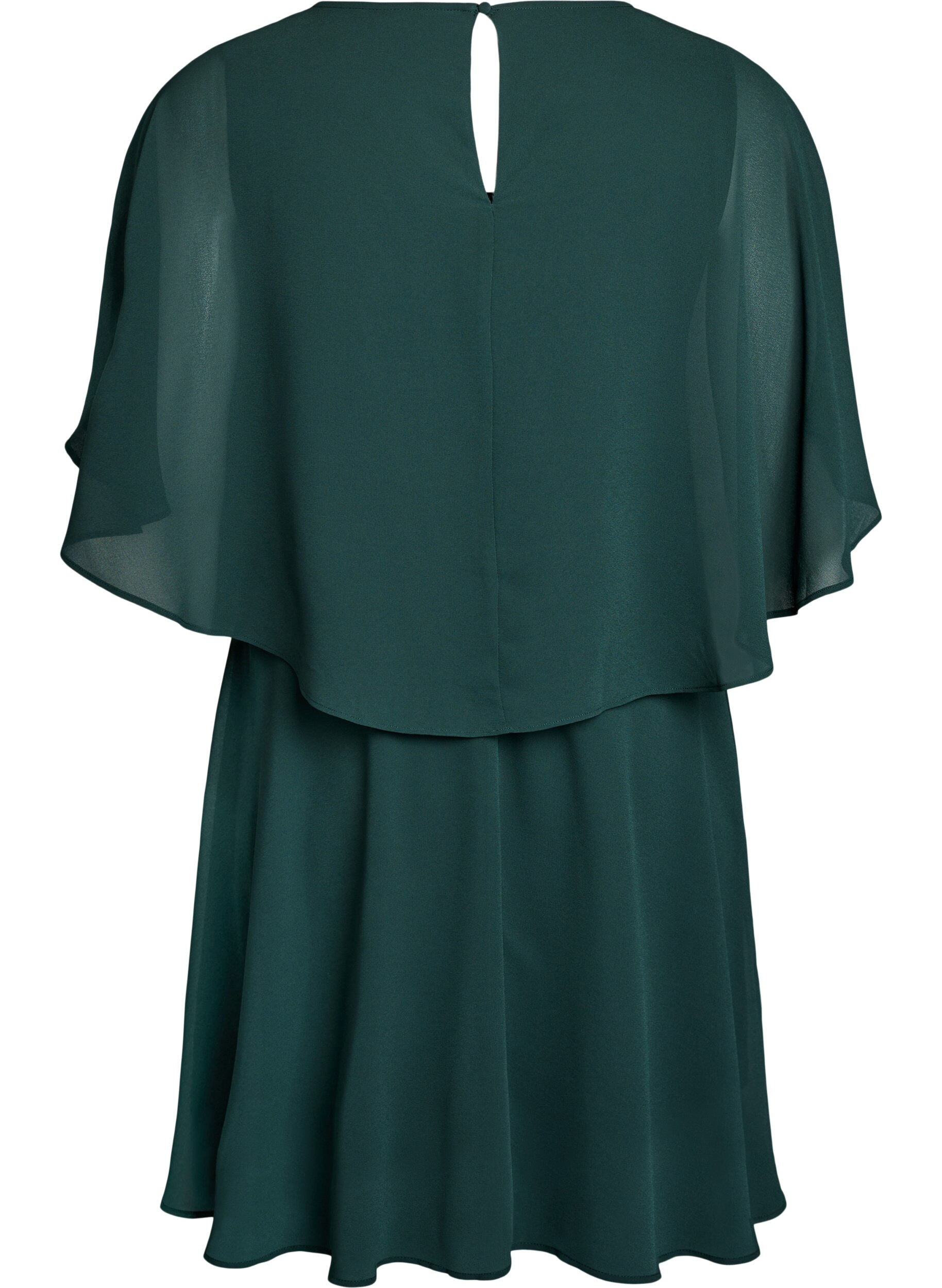 Zizzi Korte chiffon feestjurk met gelaagd effect, Groen, Packshot image number 1