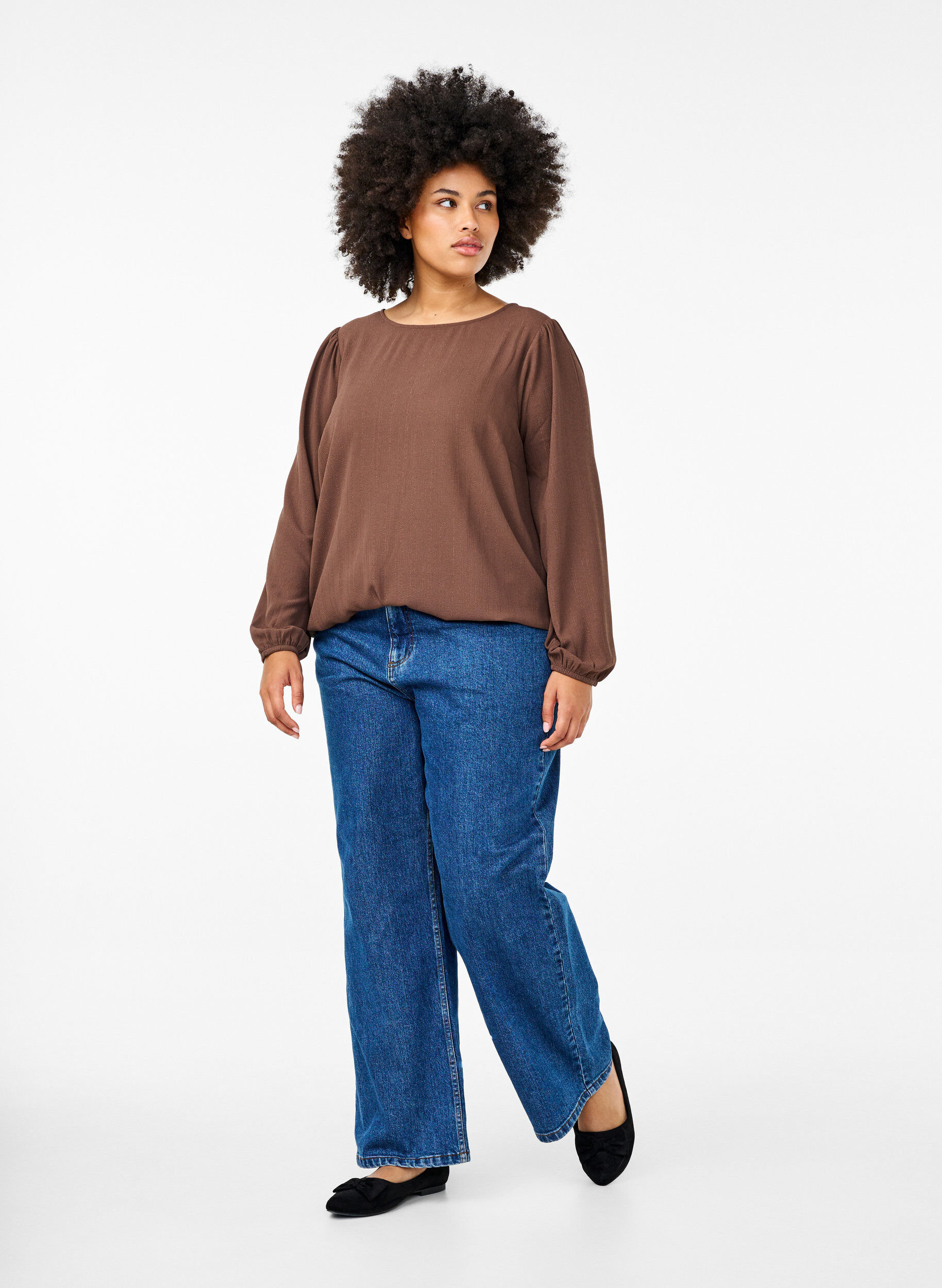 Zizzi Blouse met zilveren glitter, Bruin, Model image number 1