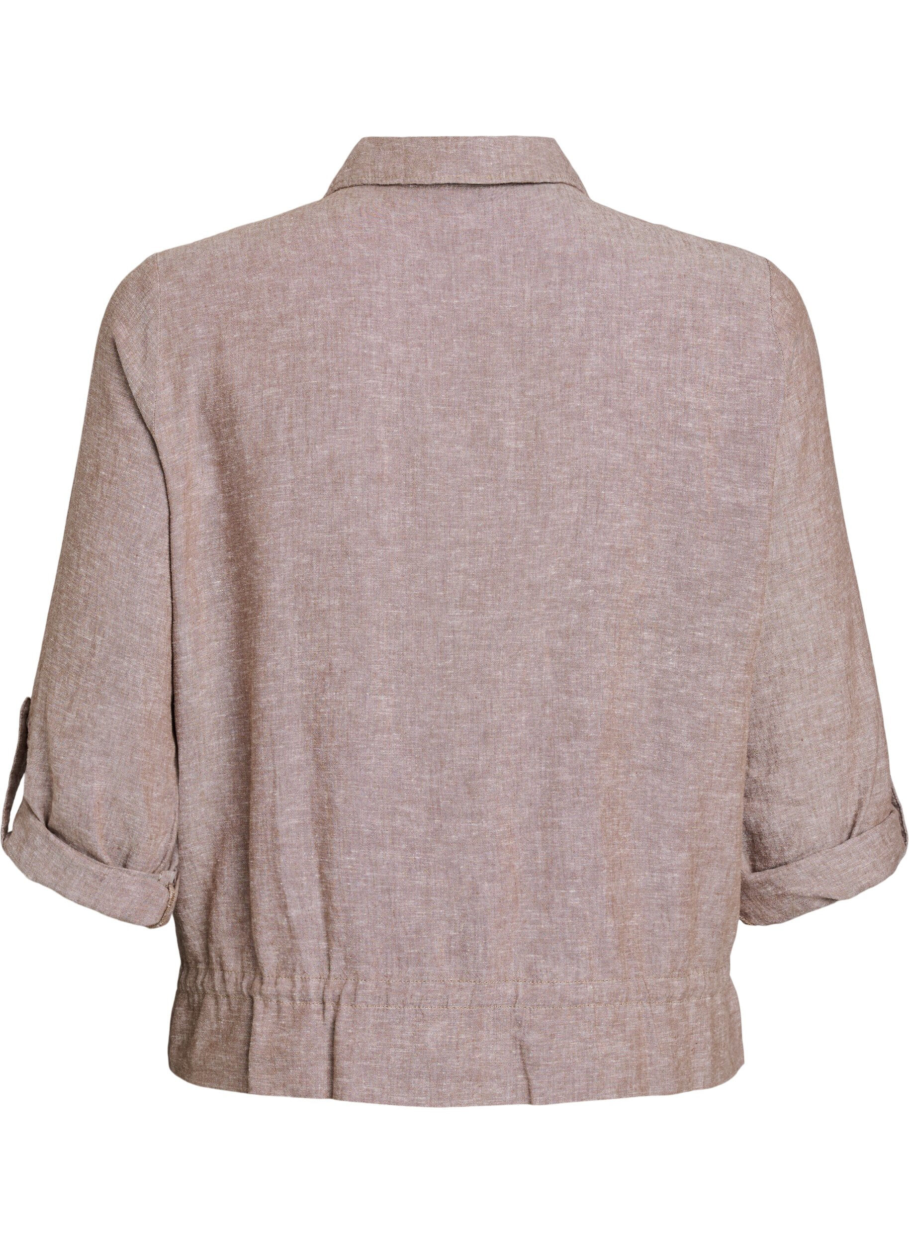 Zizzi Linnen en viscose blouse met een verstelbare taille, Bruin, Packshot image number 1