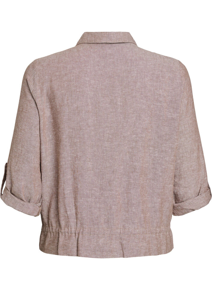Linnen en viscose blouse met een verstelbare taille, Bruin, Packshot image number 1