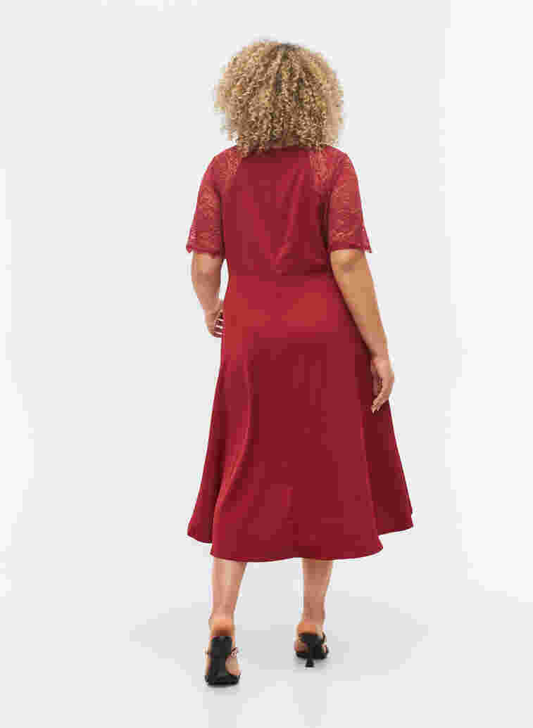 Midi-jurk met korte kanten mouwen, Rhubarb, Model image number 1