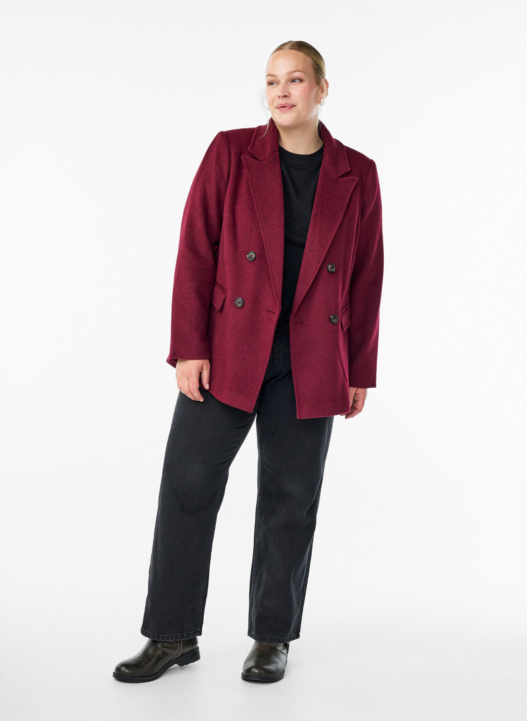 Zizzi Blazer met een double-breasted sluiting en klassieke revers, Rood, Model image number 1