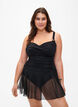 Zwemjurk met drapering en rok, Black, Model image number 0