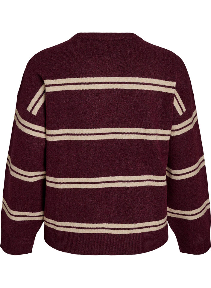 Gebreide blouse met dubbele contrasterende strepen, Rood, Packshot image number 1