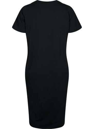 Katoenen jurk met korte mouwen en split, Black, Packshot image number 1