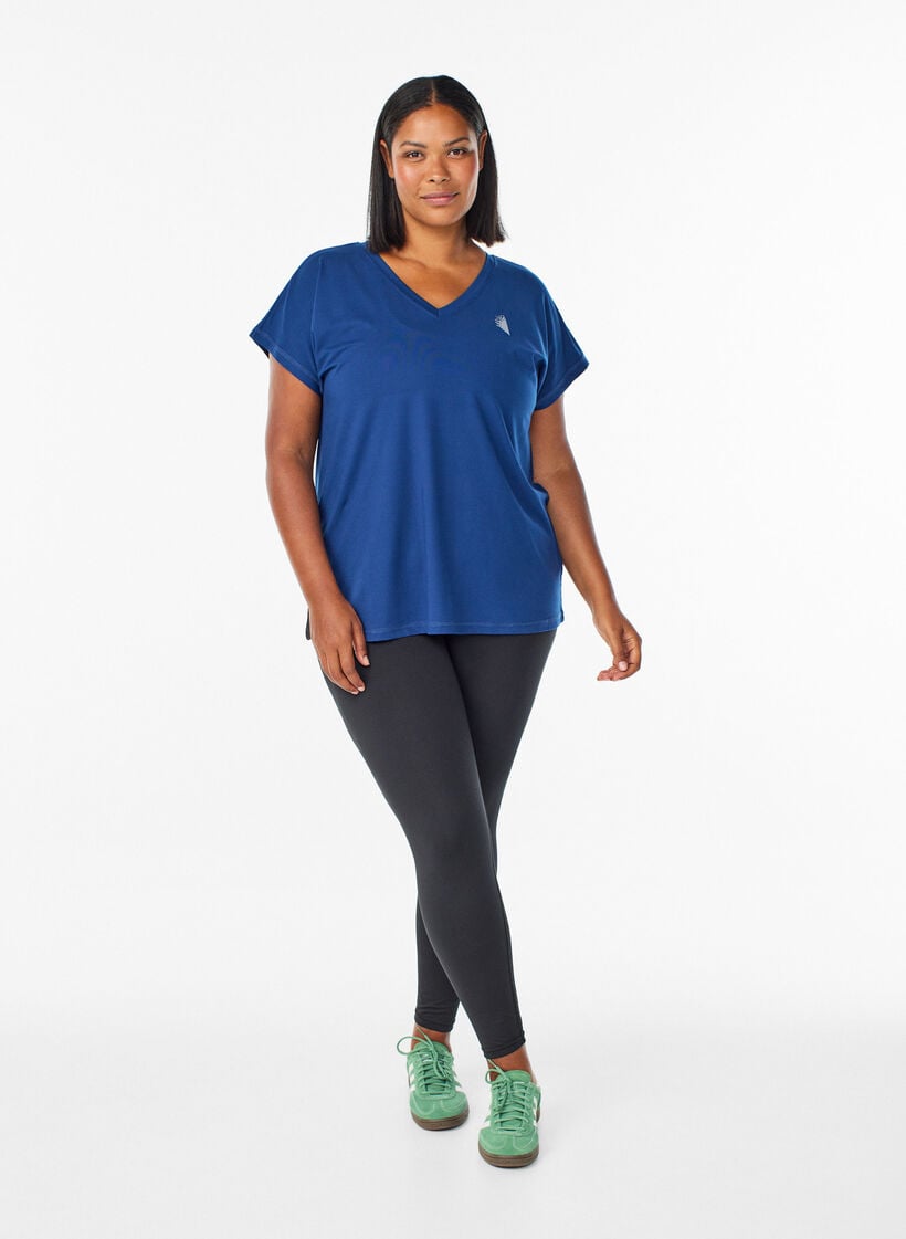Losvallend sport T-shirt met V-hals, Blauw, Model image number 1