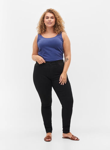 Super slim Amy jeans met elastiek in de taille, Black, Model image number 0