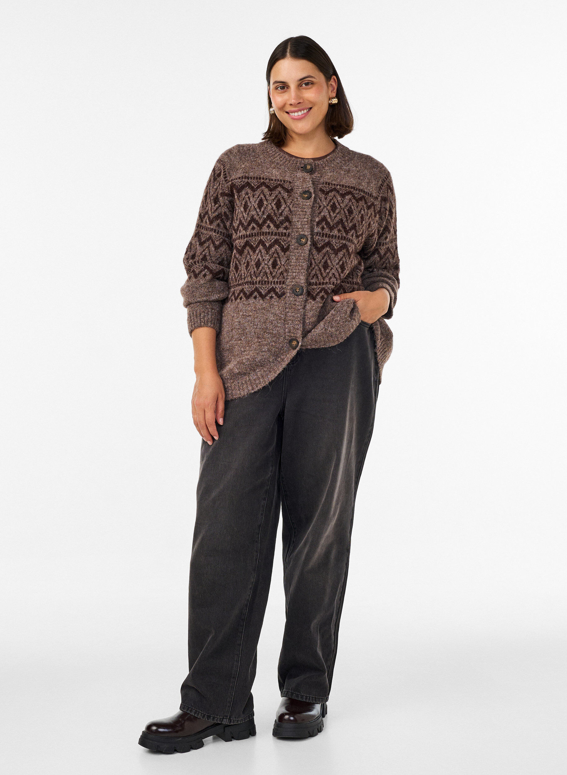 ZizziVest met jacquardpatroon, Bruin, Model image number 1