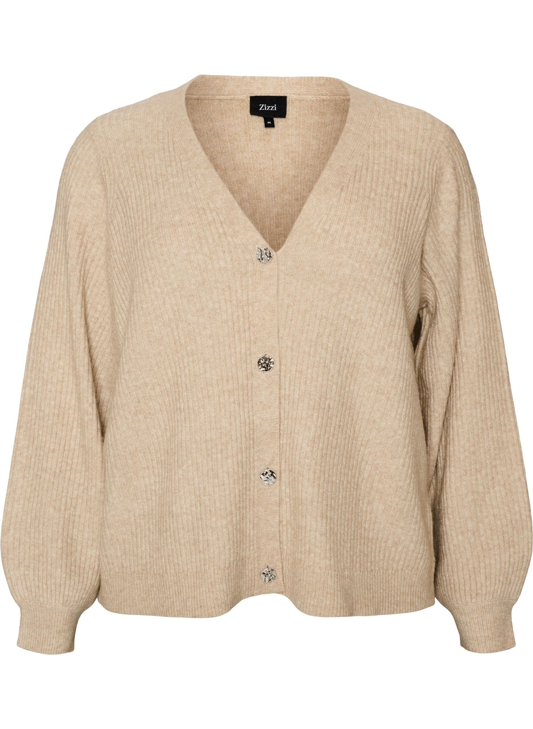 ZizziVest met V-hals en ribstructuur, Beige, Packshot image number 0