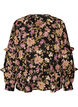 Blouse met bloemenprint en ruchesdetails, Zwart, Packshot image number 0