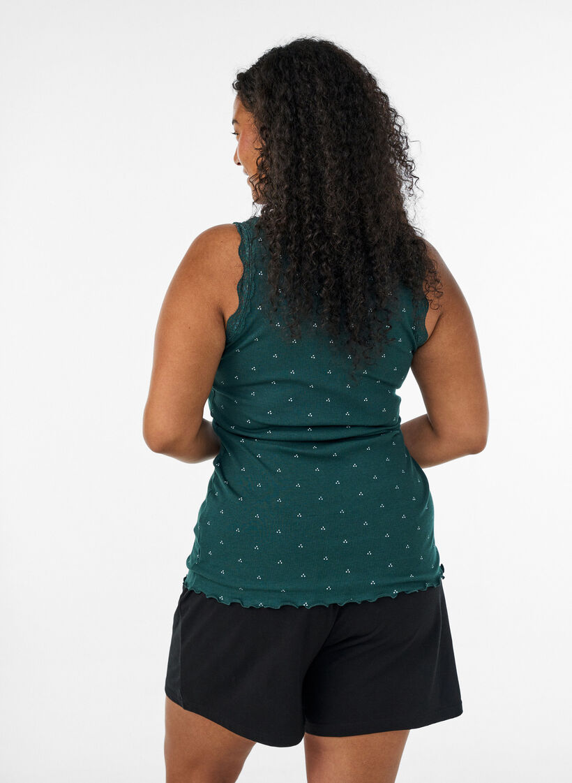 Top met print en kanten rand, Groen, Model image number 2