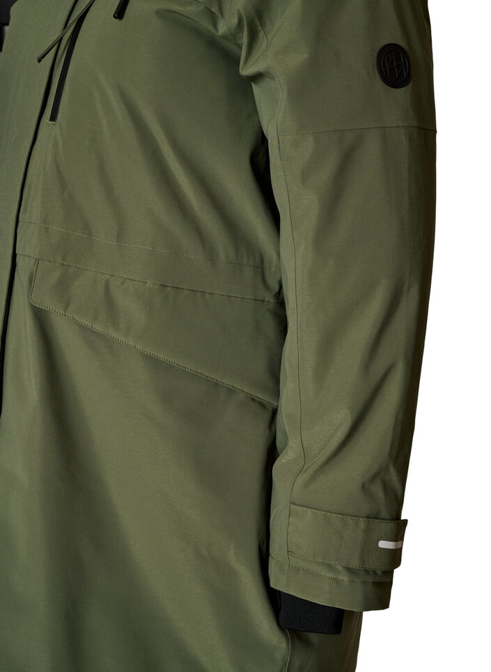 Waterafstotende parka met capuchon en functionele details, Groen, Packshot image number 3