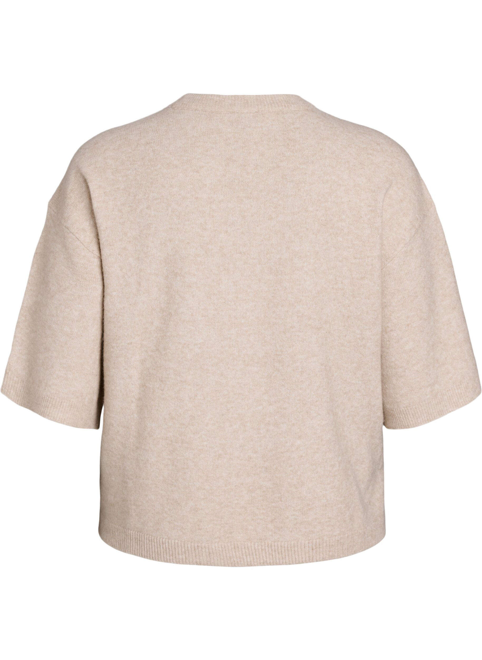 Zizzi Los gebreide shirt met korte mouwen, Beige, Packshot image number 1