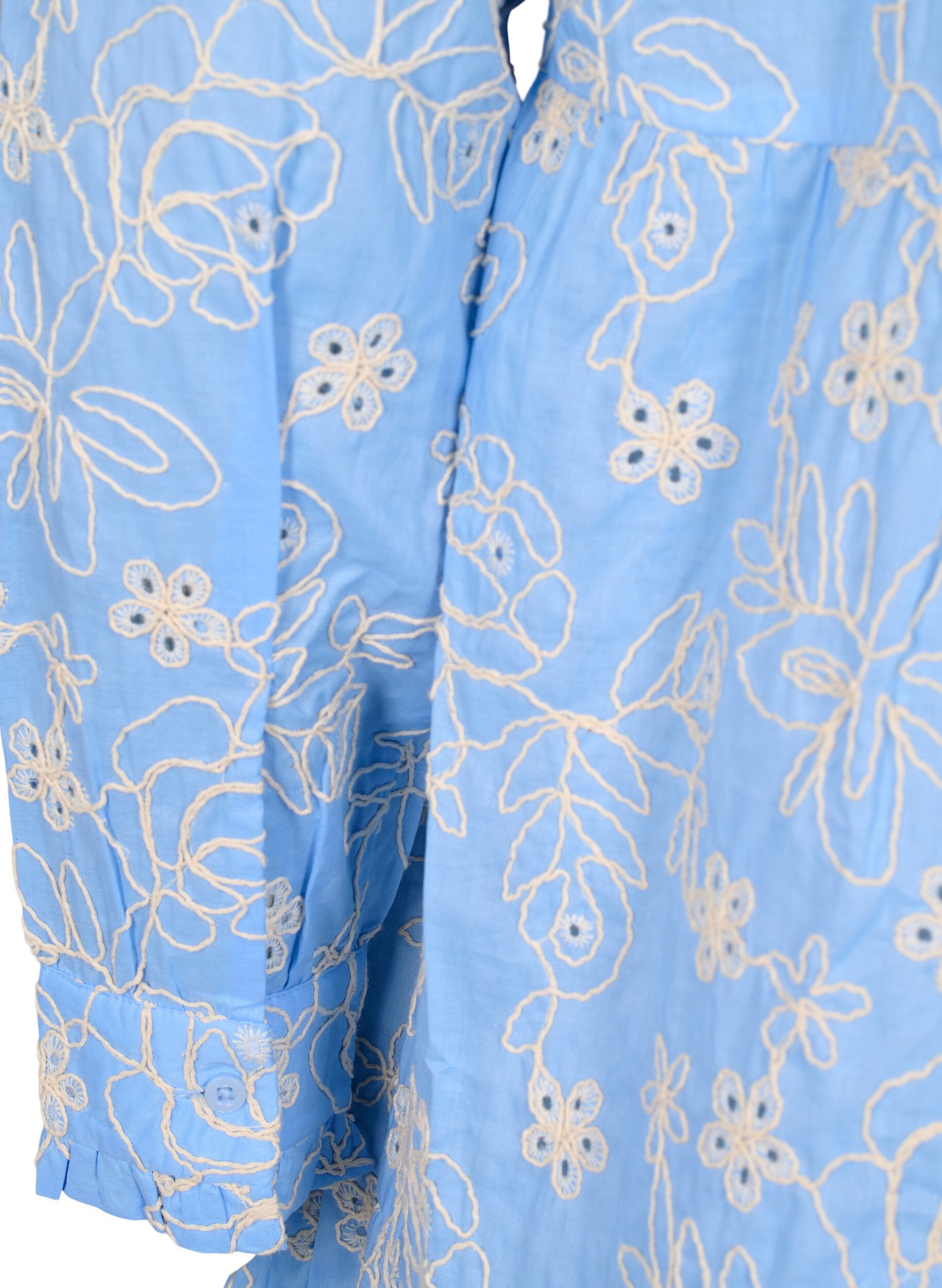 Zizzi Jurk met geborduurde bloemen en lange mouwen, Blauw, Packshot image number 3