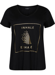 Katoenen sport t-shirt met print, Black w. inhale logo