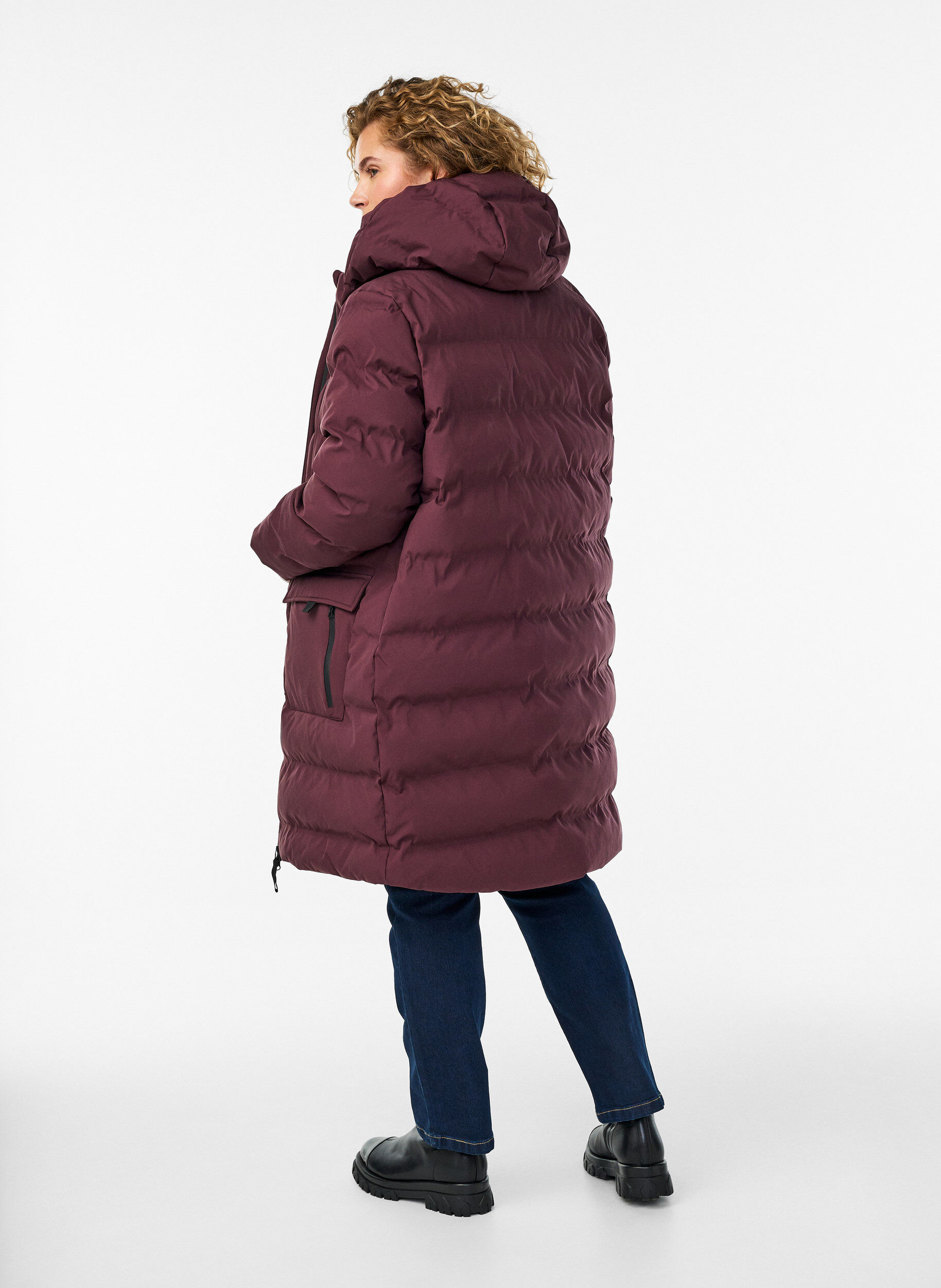 ZizziPufferjas met capuchon en zakken, Donker Bordeaux, Model image number 2