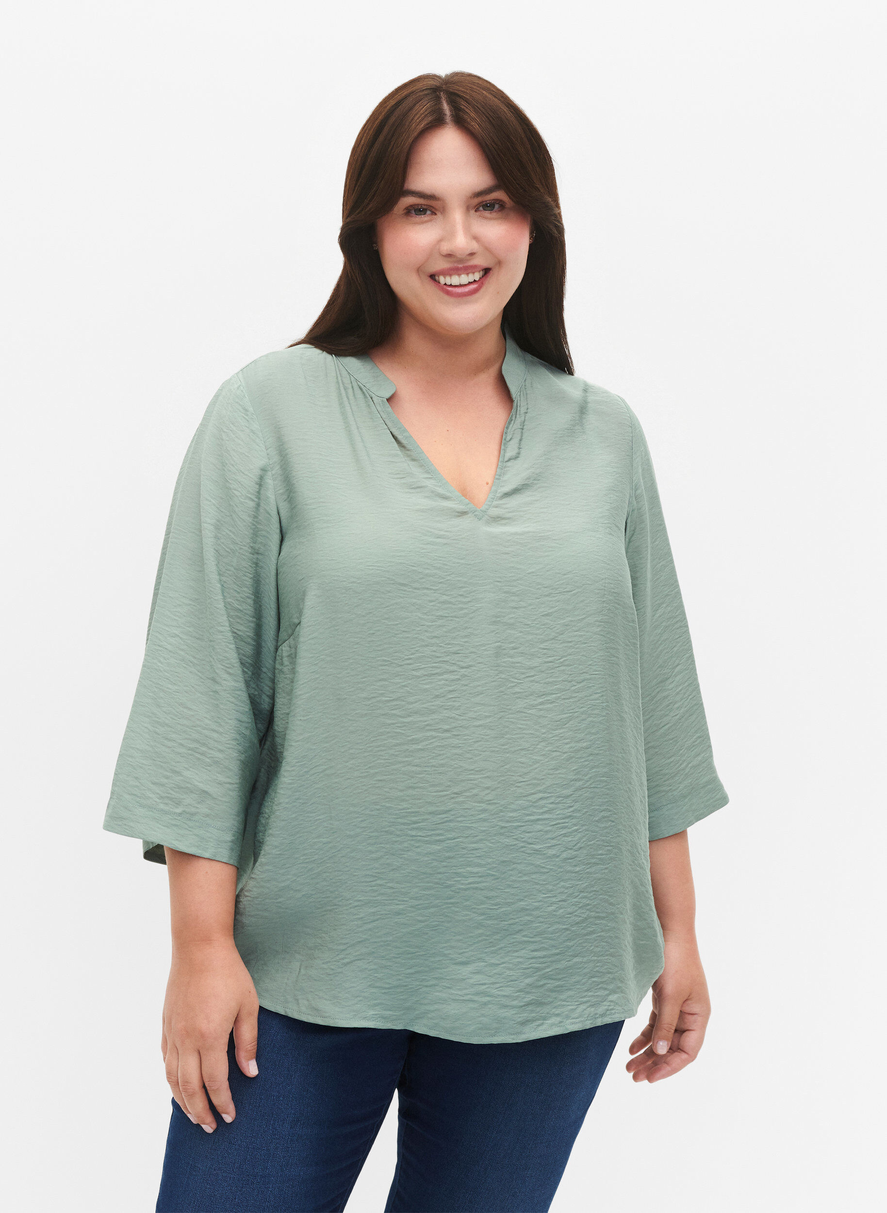 Zizzi Gekleurde blouse met 3/4 mouwen, Chinois Green, Model image number 0