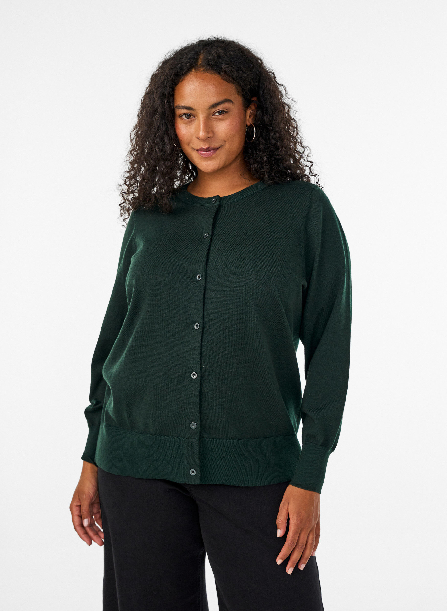 ZizziFijngebreide cardigan met ronde hals, Groen, Model image number 0
