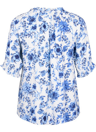 Gebloemde viscose blouse met halve mouwen, B. White Big Flower, Packshot image number 1